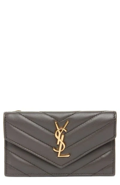 Saint Laurent Cassandre Envelope Flap Card Case In Brown