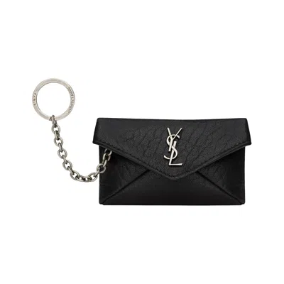 Pre-owned Saint Laurent Cassandre Envelope Key Case In Grained Leather 'nero' | Black | Men's Size Onesize