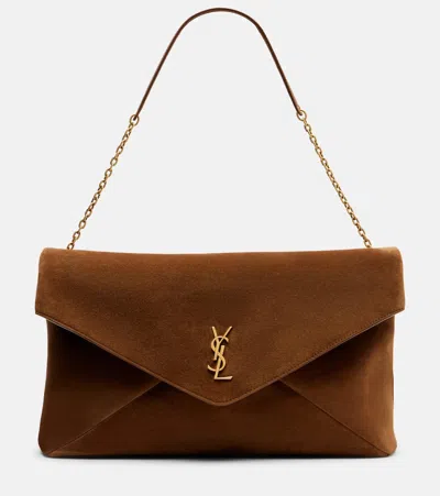 Saint Laurent Cassandre Suede Shoulder Bag In Sand