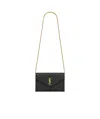 Saint Laurent Cassandre Envelope Leather Chain Wallet In Green