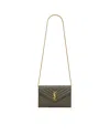 Saint Laurent Cassandre Envelope Leather Chain Wallet In Green