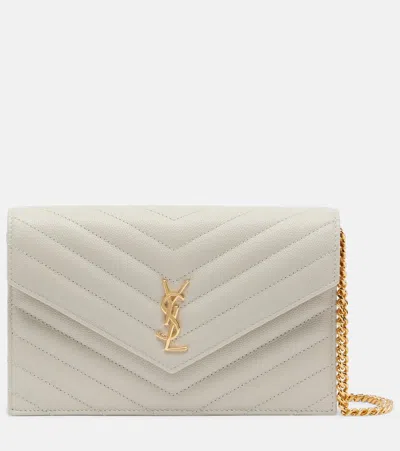 Saint Laurent Cassandre Envelope Leather Wallet On Chain In Beige