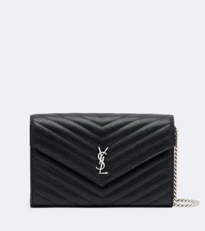 Saint Laurent Cassandre Envelope Leather Wallet On Chain In Black