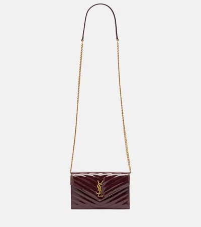 Saint Laurent Cassandre Envelope Leather Wallet On Chain In Burgundy