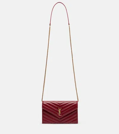 Saint Laurent Cassandre Envelope Leather Wallet On Chain In Burgundy