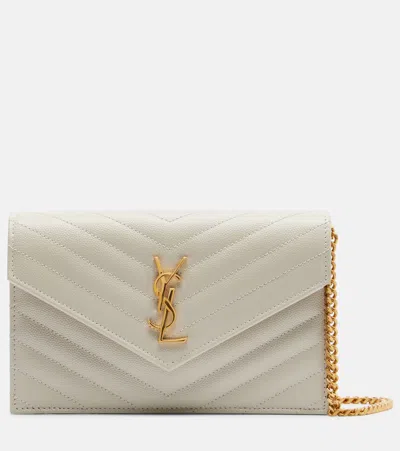 Saint Laurent Cassandre Envelope Leather Wallet On Chain In White