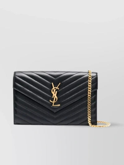 Saint Laurent Quilted Chain Wallet With Foldover Top In Black