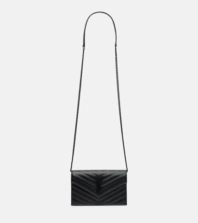 Saint Laurent Cassandre Envelope Small Leather Wallet On Chain In Black