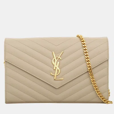 Pre-owned Saint Laurent Cassandre Envelope Wallet On Chain In White