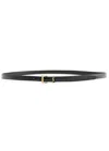 Saint Laurent Cassandre Extra Thin Crocodile-effect Leather Belt In Black