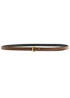 Saint Laurent Cassandre Extra Thin Logo Leather Belt In Brown