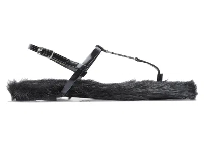 Pre-owned Saint Laurent Cassandre Fauxfur Lined Sandals (women's) Sneakers In Black