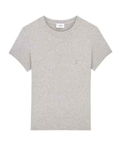 Saint Laurent Cassandre Fitted T-shirt In Gray