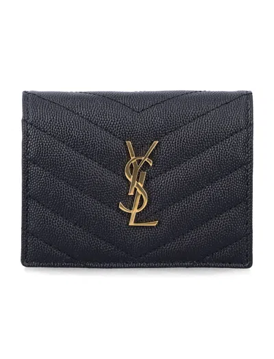 Saint Laurent Cassandre Flap Card Case In Black