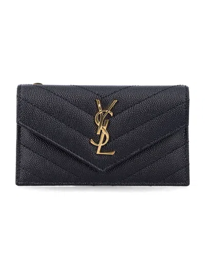 Saint Laurent Cassandre Flap Card Case In Black