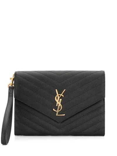Saint Laurent Cassandre Flap Pouch In Grain De Poudre Leather In Black