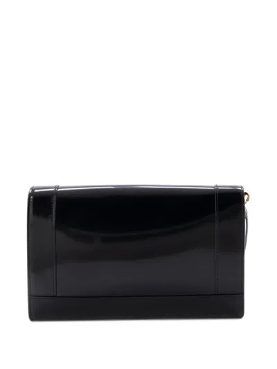 Pre-owned Saint Laurent Cassandre Flap Wristlet Pouch Patent Clutch Bag In Black
