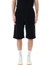 Saint Laurent Waist Drawstring Cotton Fleece Shorts In Black