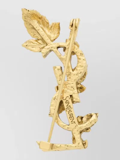 Saint Laurent Cassandre Floral Hydrangea Metal Brooch Pin In Gold