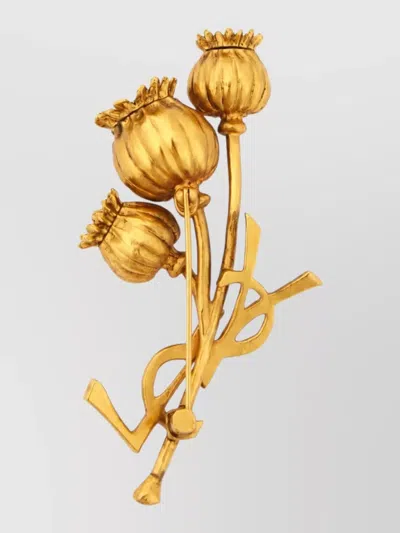 Saint Laurent Cassandre Floral Motif Brooch Pin In Gold