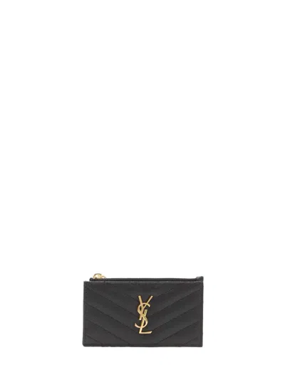 Saint Laurent Cassandre Fragments Cardholder In Black