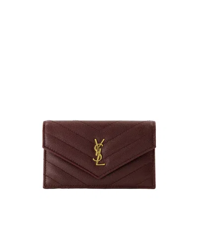 Saint Laurent Cassandre Fragments Flap Card Case In Burgundy