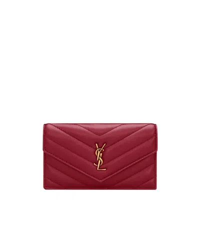 Saint Laurent Cassandre Fragments Flap Card Case In Lambskin In Red