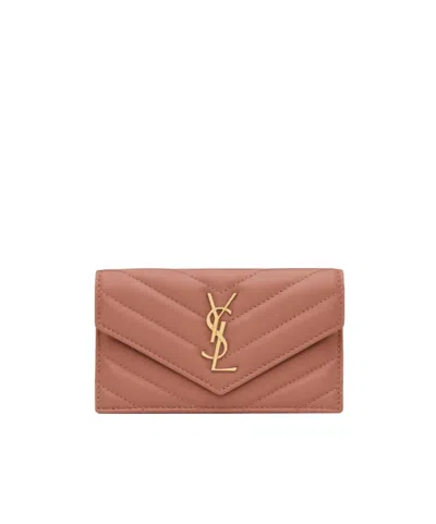 Saint Laurent Cassandre Fragments Flip Card Bag In Brown