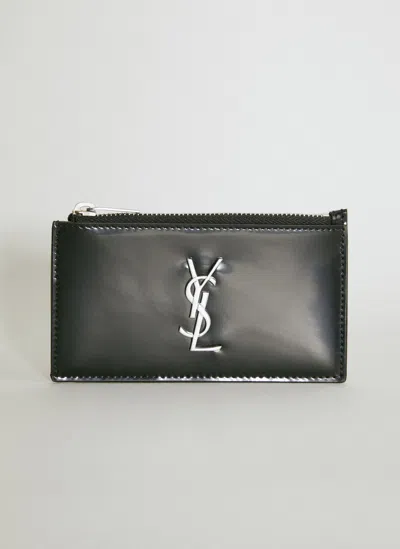 Saint Laurent Cassandre Fragments Zipped Cardholder In Black