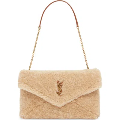 Saint Laurent Cassandre Genuine Shearling Shoulder Bag In Yellow