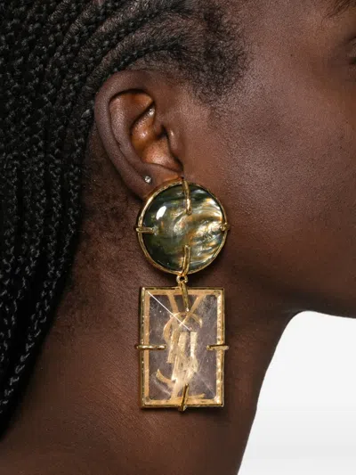 Saint Laurent Cassandre Geometric Drop Earrings In Multi