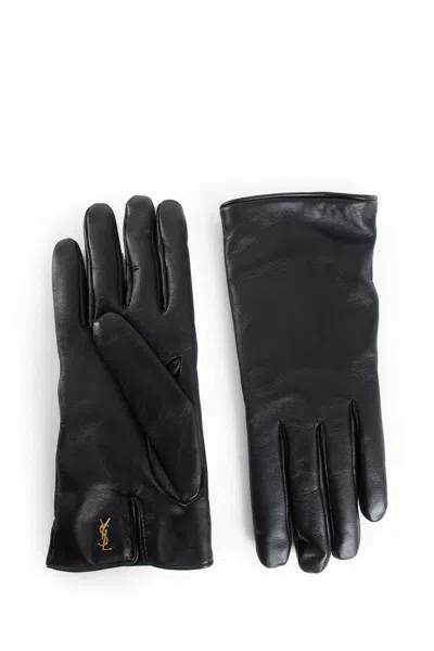 Saint Laurent Cassandre Gloves In Leather In Black