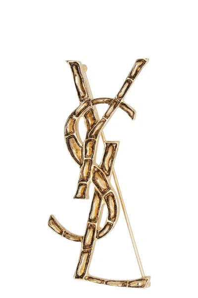 Saint Laurent Cassandre Gold-tone Brass Brooch In Metal