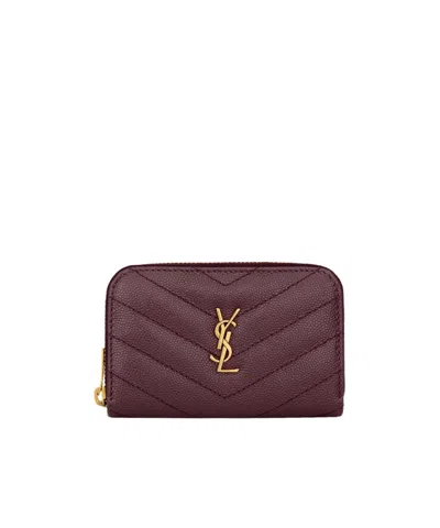 Saint Laurent Cassandre Grain De Poudre Leather Coin Purse In Red