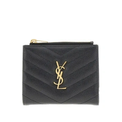 Saint Laurent 'cassandre' Grain Leather Wallet In Black