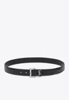Saint Laurent Cassandre Buckle Grained Leather Belt In Black