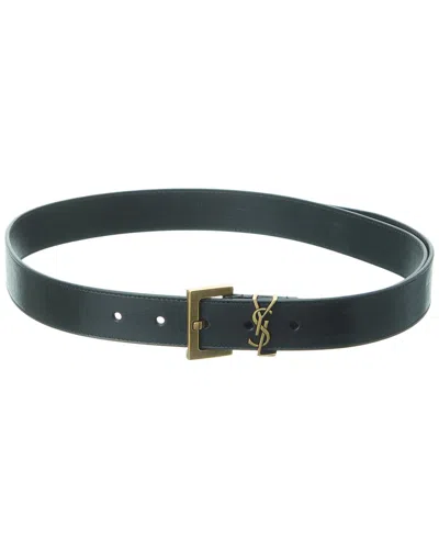 Saint Laurent Cassandre Grained Leather Belt In Black