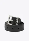 Saint Laurent Cassandre Grained Leather Belt In Black
