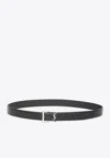 Saint Laurent Cassandre Grained Leather Belt In Black