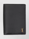 Saint Laurent Tiny Cassandre Credit Card Wallet In Grained Leather In Black