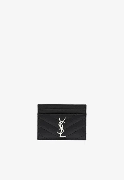Saint Laurent Cassandre Grained Leather Cardholder In Black