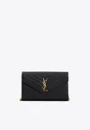 Saint Laurent Cassandre Grained Leather Chain Clutch In Black