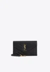 Saint Laurent Cassandre Grained Leather Envelope Chain Clutch In Black