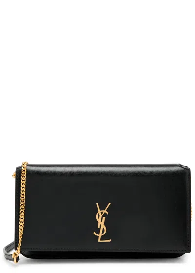 Saint Laurent Cassandre Grained Leather Phone Case In Black