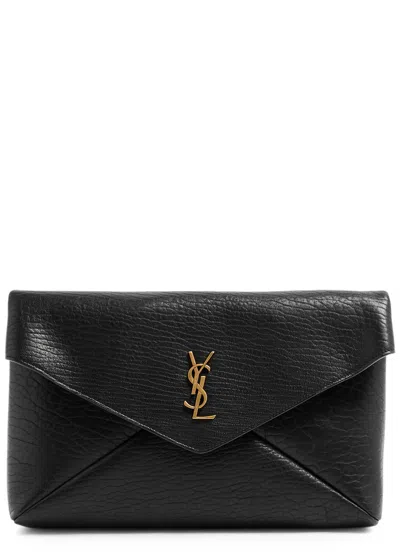 Saint Laurent Cassandre Grained Leather Pouch In Black