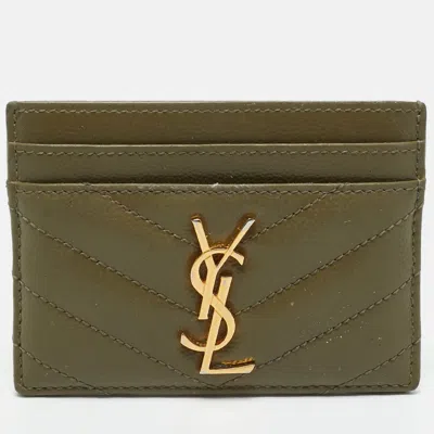 Pre-owned Saint Laurent Cassandre Green Matelassé Leather Card Holder
