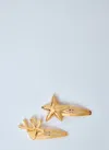 Saint Laurent Cassandre Hair Clips (set Of Two) In Gold