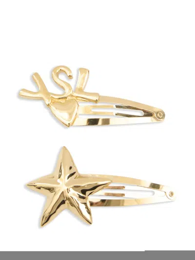 Saint Laurent Two-piece Mismatched Hair Clips In Grey