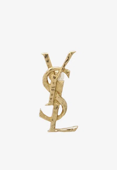 Saint Laurent Cassandre Hammered Single Earring In Brass In Gold