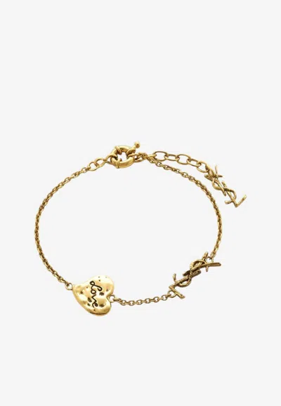 Saint Laurent Cassandre Heart Bracelet In Gold